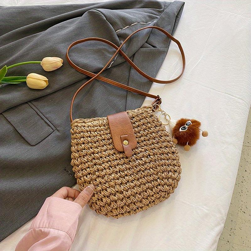 Summer Straw Crossbody Bag Boho Style Woven Beach Bag Shoulder Purse