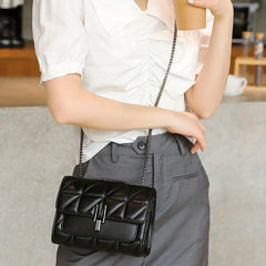 Quilted Detail Square Flap Shoulder Bag Chain Bag