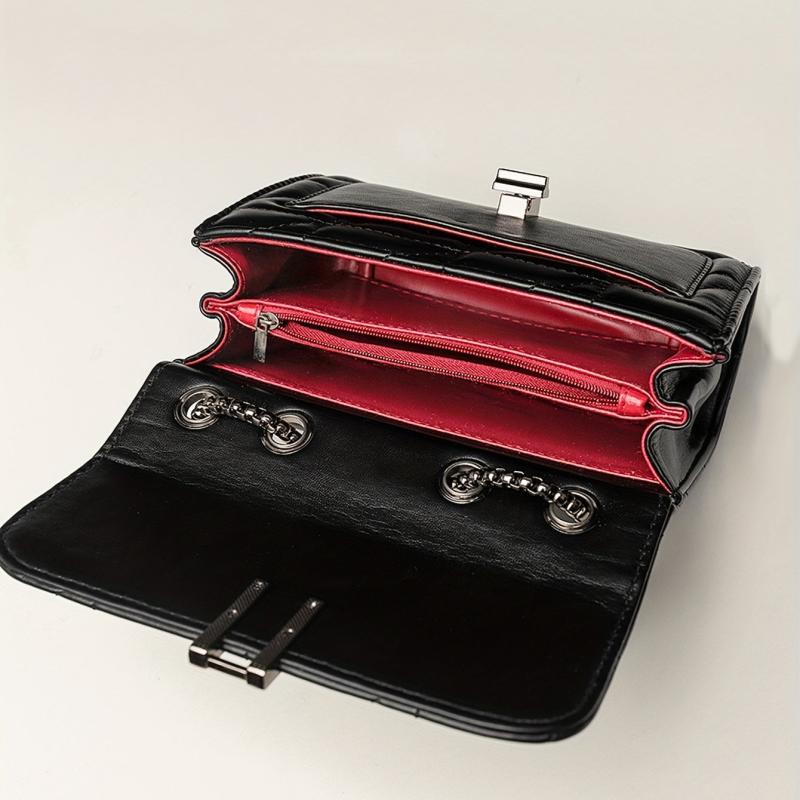 Quilted Detail Square Flap Shoulder Bag Chain Bag