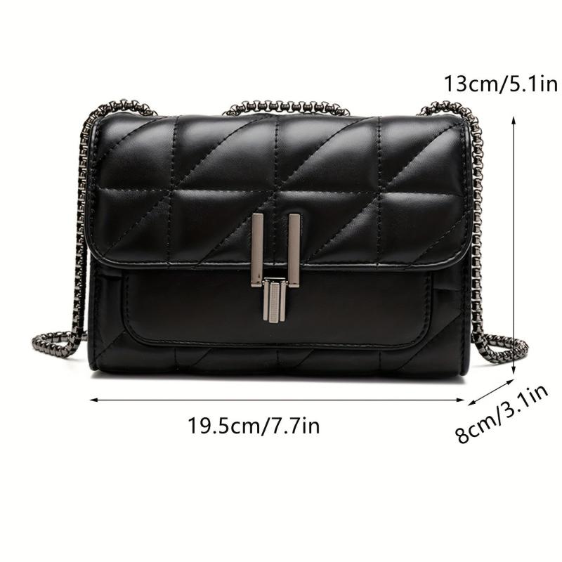 Quilted Detail Square Flap Shoulder Bag Chain Bag