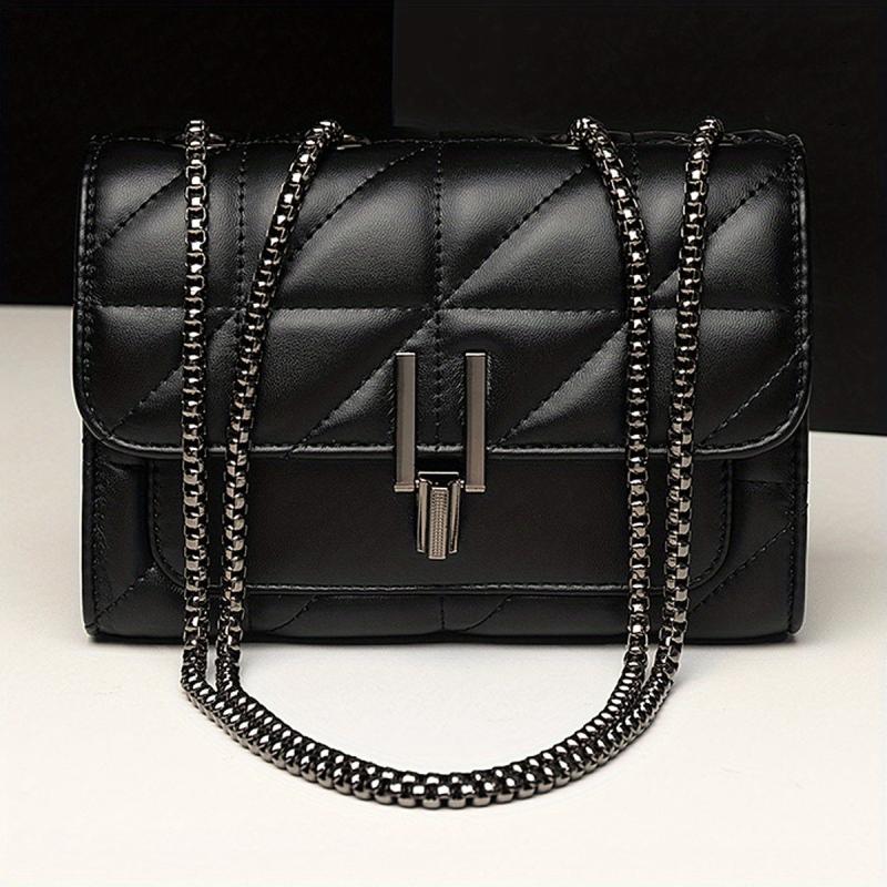 Quilted Detail Square Flap Shoulder Bag Chain Bag