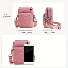 Heart Embroidery Phone Bag Crossbody Bag With Earphone Hole
