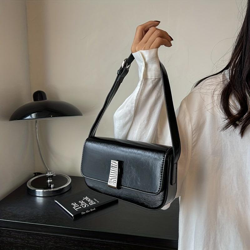 Metal Decor Shoulder Purse Square Handbag for Women