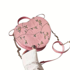Flower Pattern Heart Shape Shoulder Bag Chain Strap Stylish Crossbody Bag
