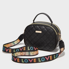 Argyle Quilted Crossbody Bag with Letter Strap
