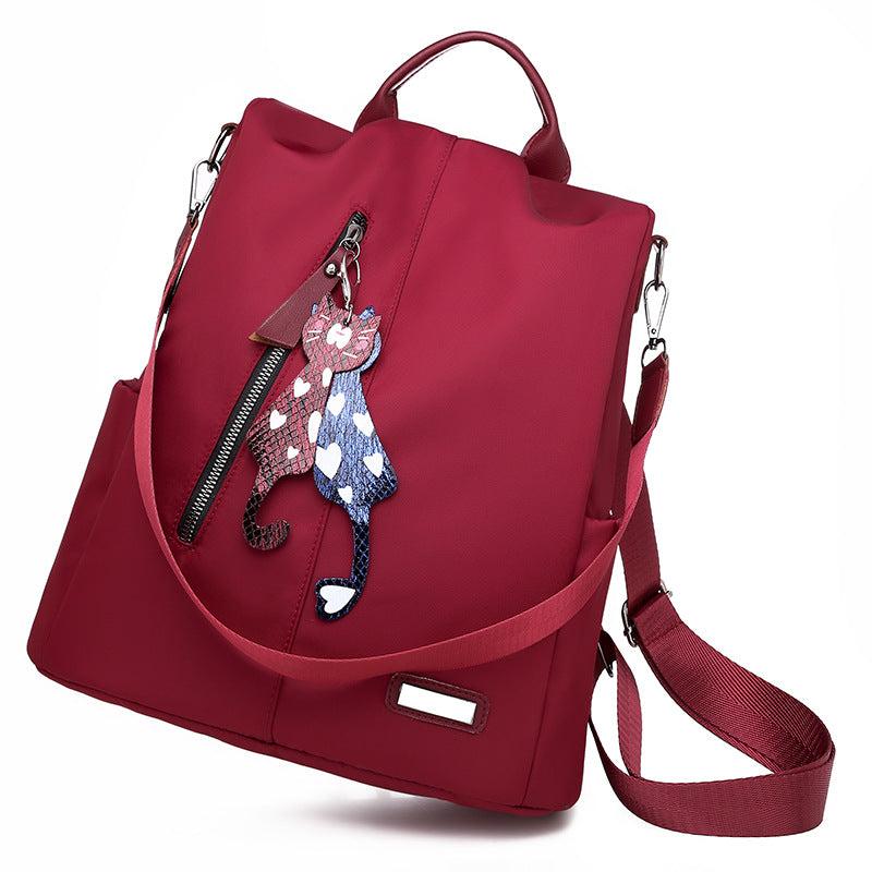 Anti Theft Cat Pendant Preppy Backpack Lightweight School Campus Daypack