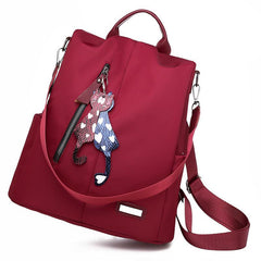 Anti Theft Cat Pendant Preppy Backpack Lightweight School Campus Daypack