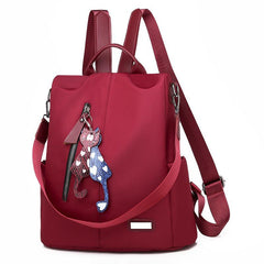 Anti Theft Cat Pendant Preppy Backpack Lightweight School Campus Daypack