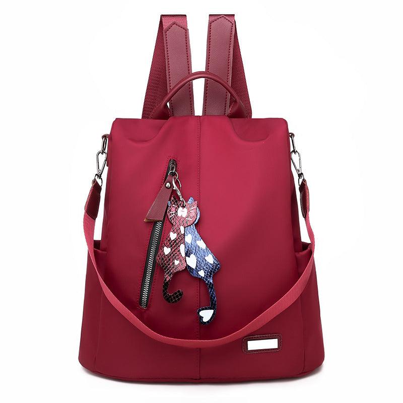 Anti Theft Cat Pendant Preppy Backpack Lightweight School Campus Daypack