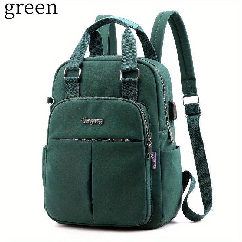 Preppy Style Nylon Laptop Backpack with USB Charging Port