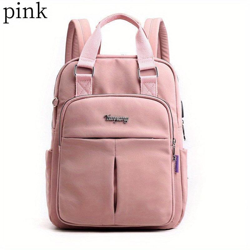 Preppy Style Nylon Laptop Backpack with USB Charging Port