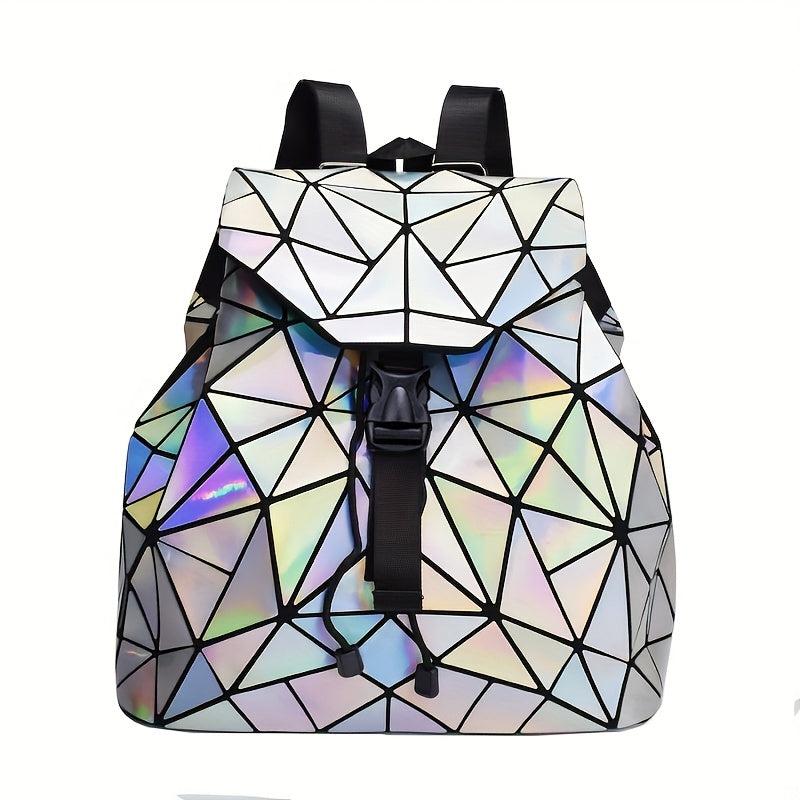 Geometric Luminous Backpack Holographic Reflective Bag