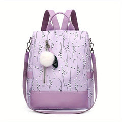 Floral Print Backpack Purse with Pompom Decor