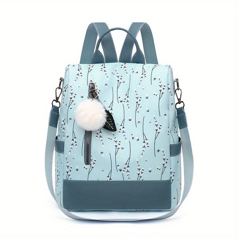 Floral Print Backpack Purse with Pompom Decor