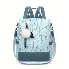 Floral Print Backpack Purse with Pompom Decor