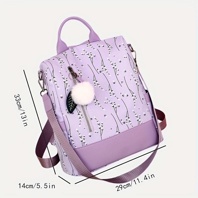 Floral Print Backpack Purse with Pompom Decor