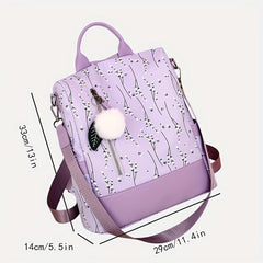 Floral Print Backpack Purse with Pompom Decor