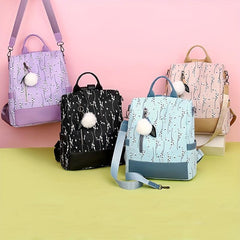 Floral Print Backpack Purse with Pompom Decor