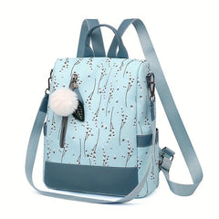 Floral Print Backpack Purse with Pompom Decor