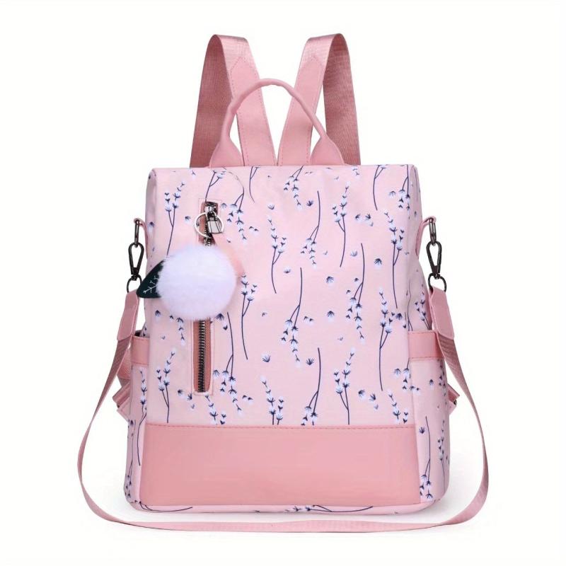 Floral Print Backpack Purse with Pompom Decor