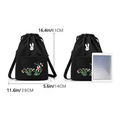 Flower & Bunny Drawstring Backpack Casual Sports Daypack