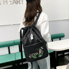 Flower & Bunny Drawstring Backpack Casual Sports Daypack