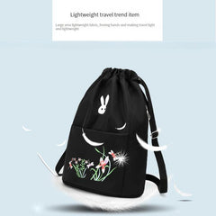 Flower & Bunny Drawstring Backpack Casual Sports Daypack