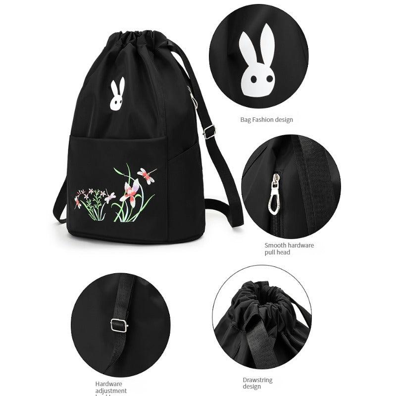 Flower & Bunny Drawstring Backpack Casual Sports Daypack