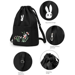 Flower & Bunny Drawstring Backpack Casual Sports Daypack