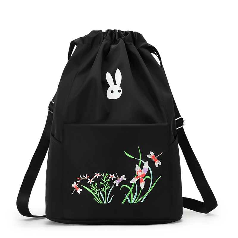 Flower & Bunny Drawstring Backpack Casual Sports Daypack