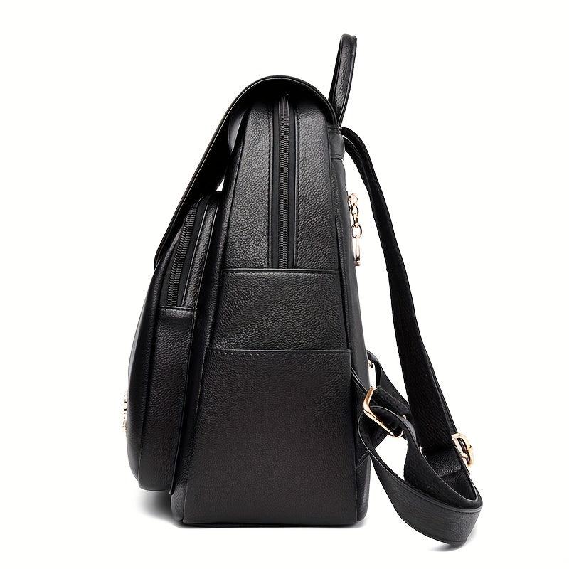 Metal Decor Flap Backpack Large Capacity Daypack