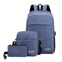 3 Pcs Solid Backpack Set with Shoulder Bag & Pouch