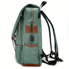 Canvas Flap Backpack School Bag Travel Bag USB Charging Port