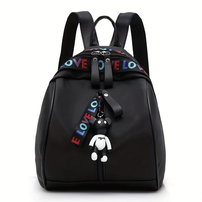 Zipper Front Small Backpack Love Belt Decor School Bag Women's PU Leather