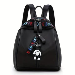 Zipper Front Small Backpack Love Belt Decor School Bag Women's PU Leather