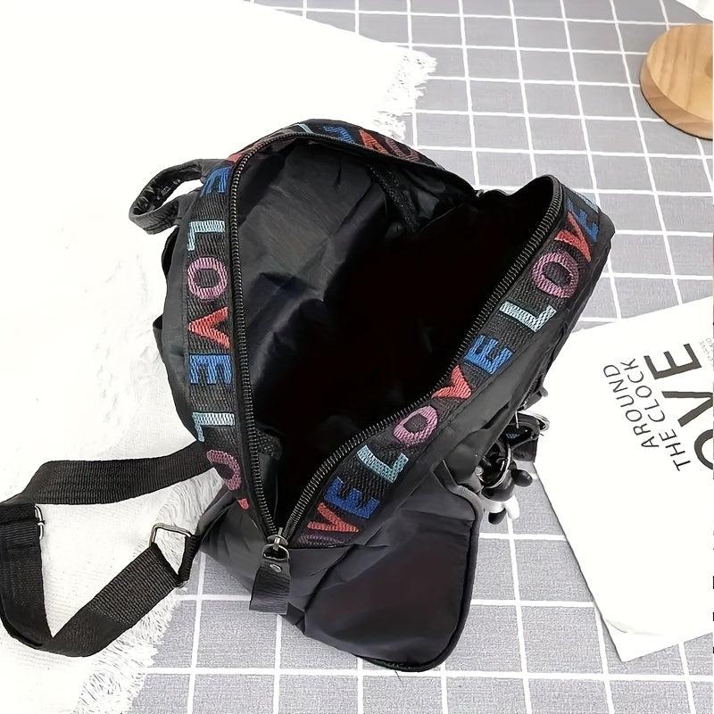Zipper Front Small Backpack Love Belt Decor School Bag Women's PU Leather