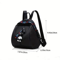 Zipper Front Small Backpack Love Belt Decor School Bag Women's PU Leather