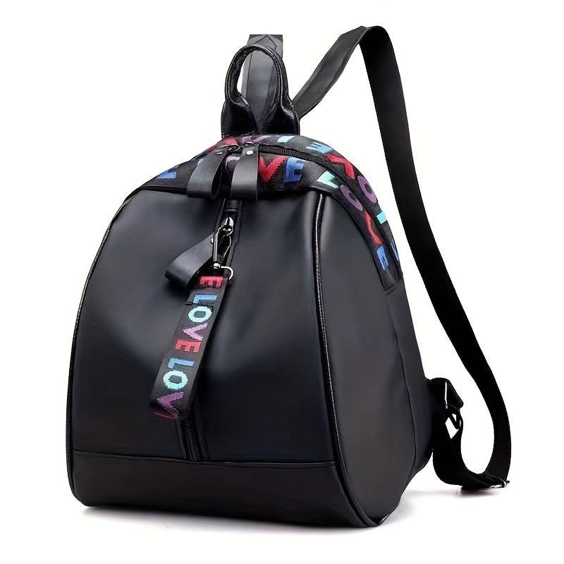 Zipper Front Small Backpack Love Belt Decor School Bag Women's PU Leather