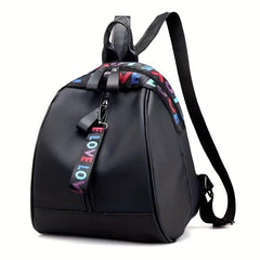 Zipper Front Small Backpack Love Belt Decor School Bag Women's PU Leather