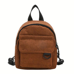 Solid Corduroy Zipper Backpack Minimalist Rucksack