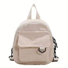 Solid Corduroy Zipper Backpack Minimalist Rucksack