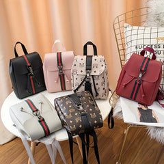 Retro Print Backpack Casual PU Leather School Bag Women's Versatile