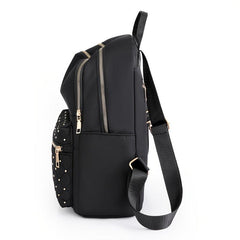 Argyle Quilted Zipper Backpack Purse Large Capacity Studded Bookbag