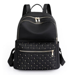 Argyle Quilted Zipper Backpack Purse Large Capacity Studded Bookbag