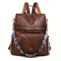 Retro Solid Backpack Casual Vintage Zipper Rucksack Women's Daily Bag