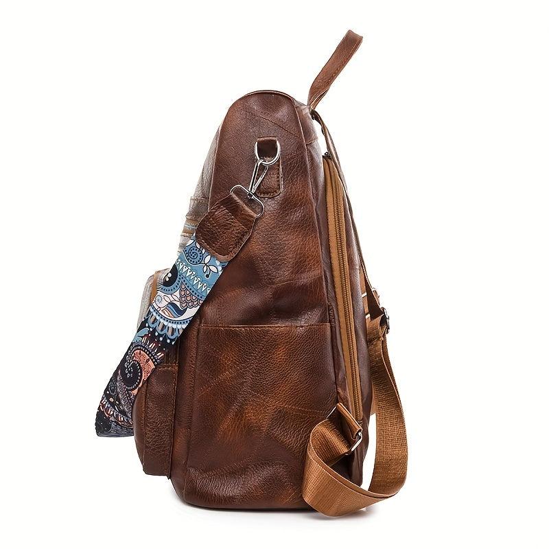 Retro Solid Backpack Casual Vintage Zipper Rucksack Women's Daily Bag