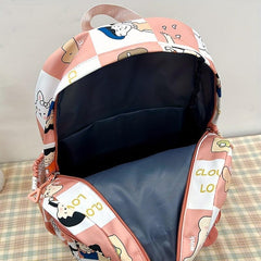 Cartoon Pattern Backpack Zipper Bear Decor Daypack