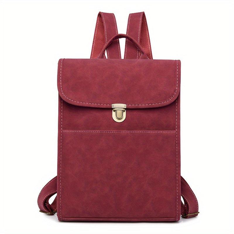 Vintage Solid Backpack Flap Storage School Bag Women's Classic Preppy Backpack