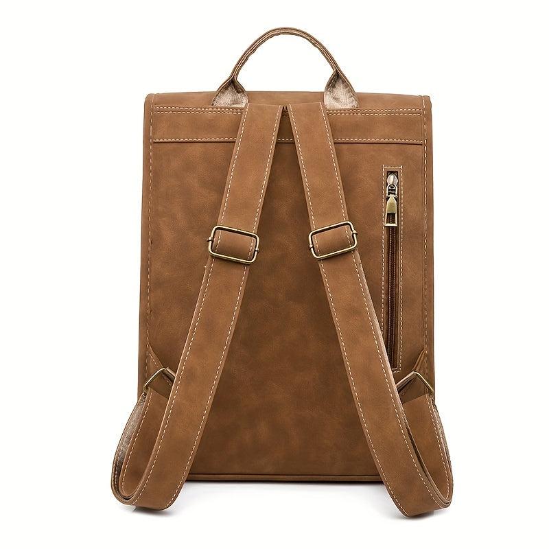 Vintage Solid Backpack Flap Storage School Bag Women's Classic Preppy Backpack