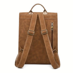 Vintage Solid Backpack Flap Storage School Bag Women's Classic Preppy Backpack